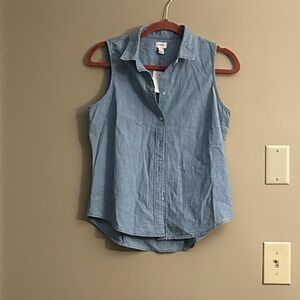 J. Crew Light Blue Sleeveless Denim-Style Button Front Top